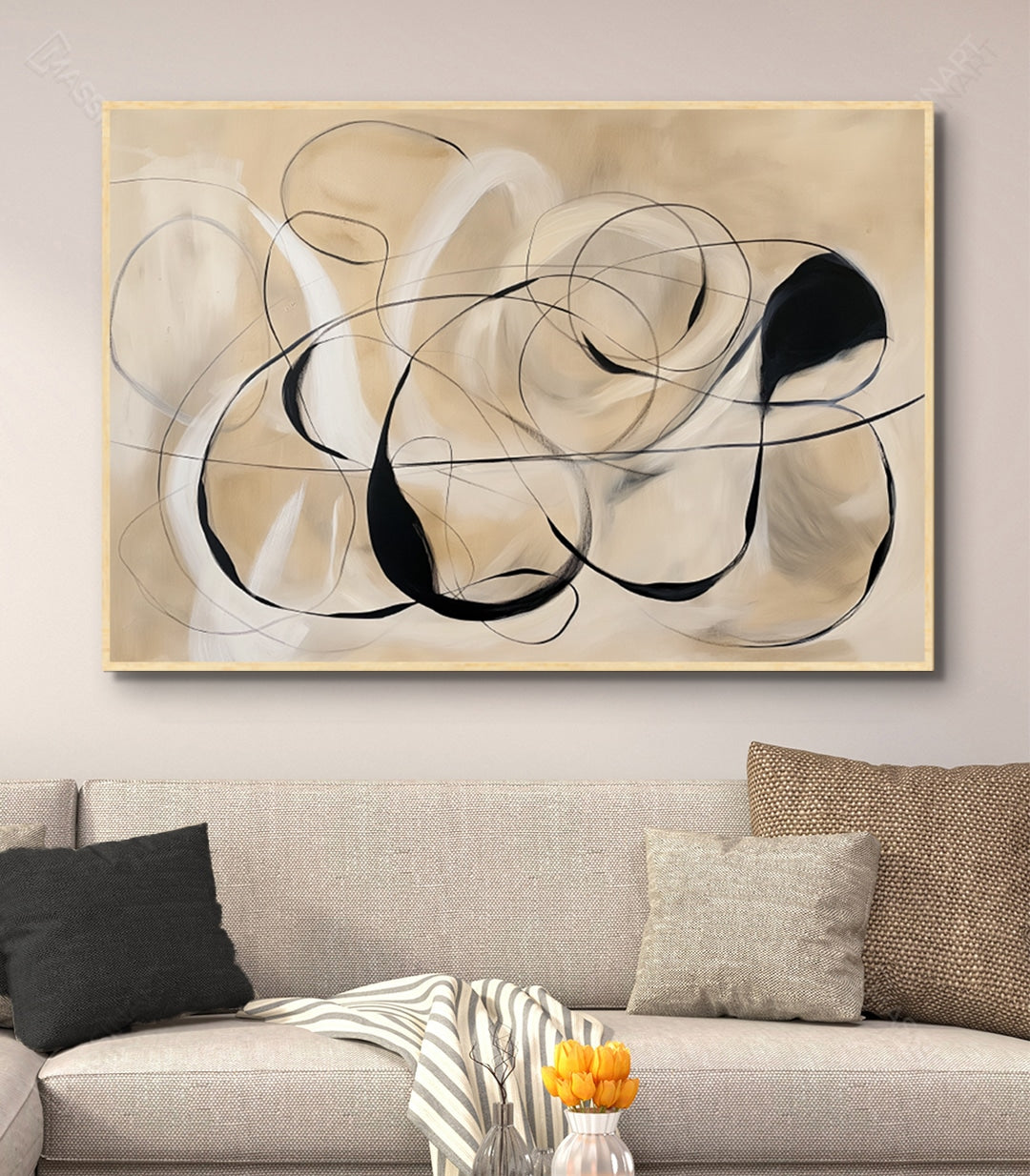Cuadro Stoic Massinart — decoración de salón contemporáneo con sofá beige