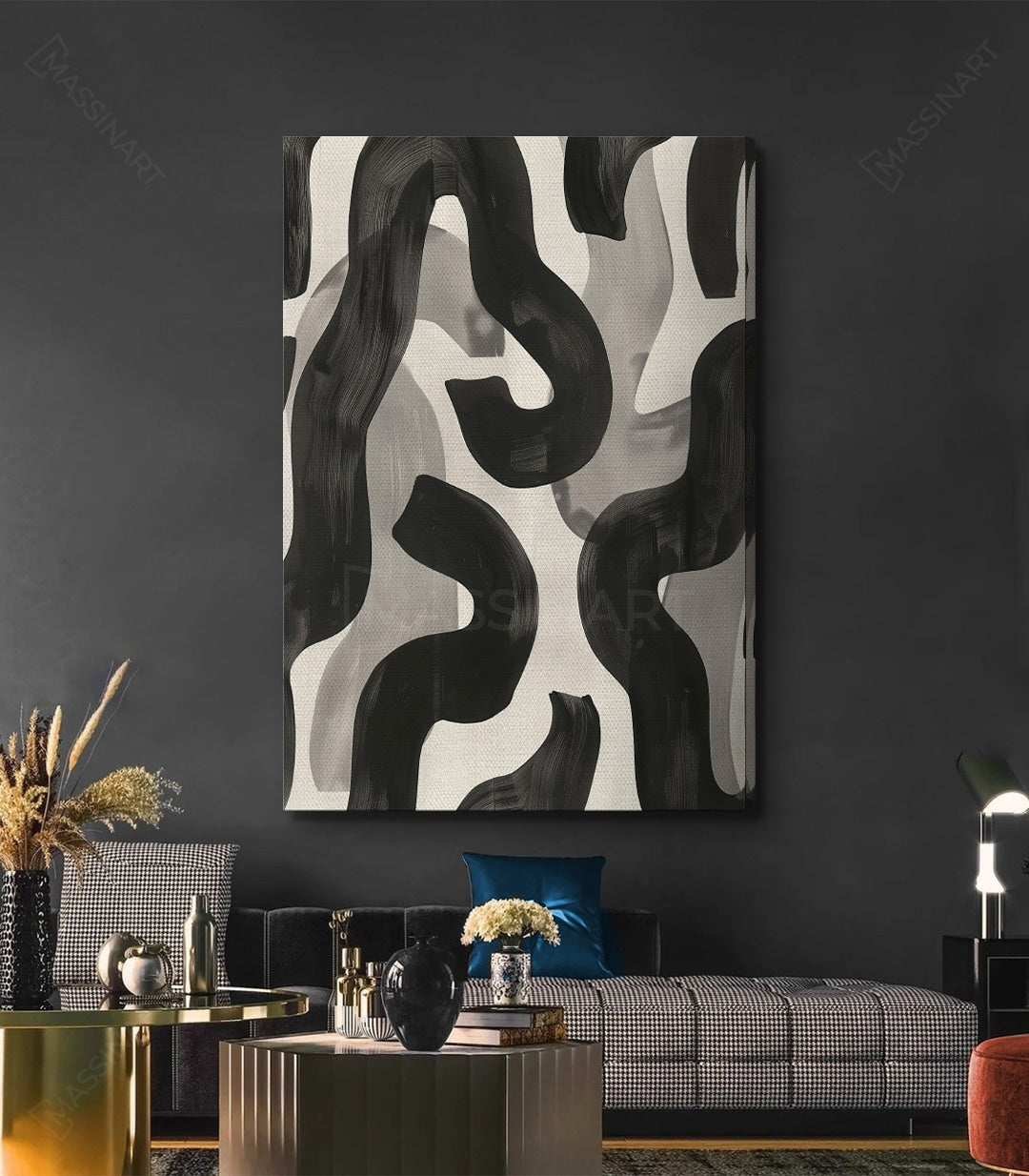 Decoración interior contemporánea con el cuadro Edge de Massinart — arte mural minimalista en salón