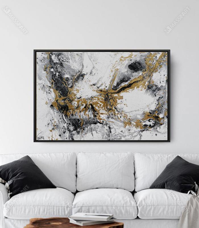 Ambientación salón moderno — cuadro abstracto Gold Splash en la pared — Massinart