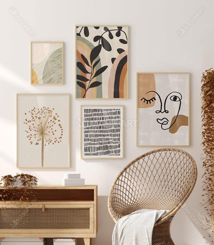 Conjunto de cuadros Boho Neutral Colors de Massinart — set de 5 láminas minimalistas en tonos neutros para decoración de salón