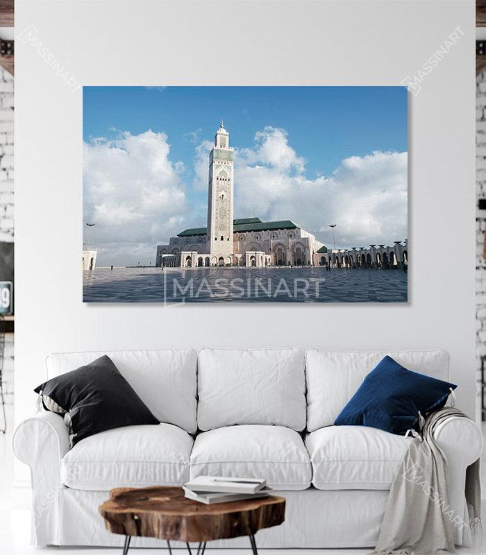 Cuadro Mezquita Hassan II Casablanca arquitectura blanca cielo azul Massinart