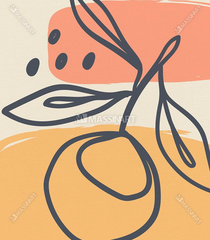Cuadro rostro con follaje abstracto naranja y rosa estilo line art — Massinart