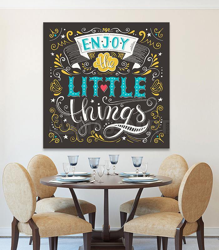 Cuadro Little Things — ilustración minimalista en tonos azul, amarillo y gris, decoración de salón moderno