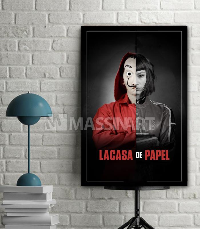 Cuadro decorativo Tokyo de Casa de Papel — personaje con máscara roja y negra, estilo cine contemporáneo